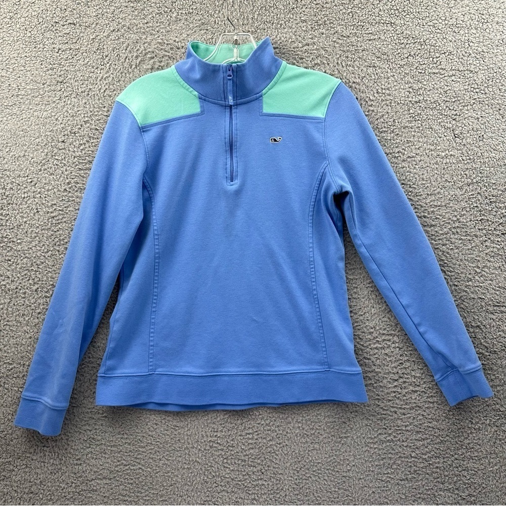 Vineyard Vines Blue and Mint Quarter-Zip Pullover